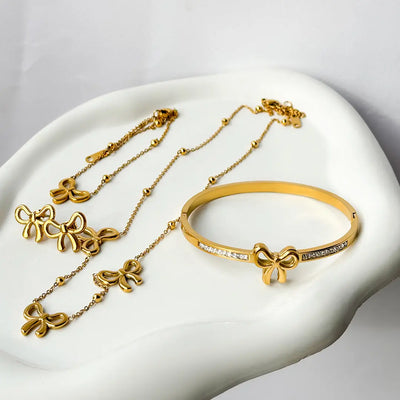 Bow Bundle | Bangles, Earrings, Bracelet & Necklace | Anti-Tarnish 4-Piece Set Bloome