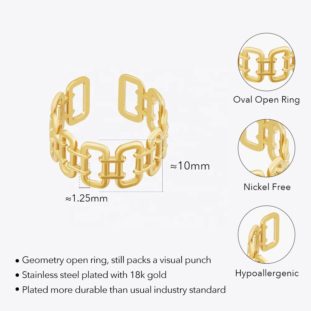 Geometric Oval Chain Ring Stainless Steel