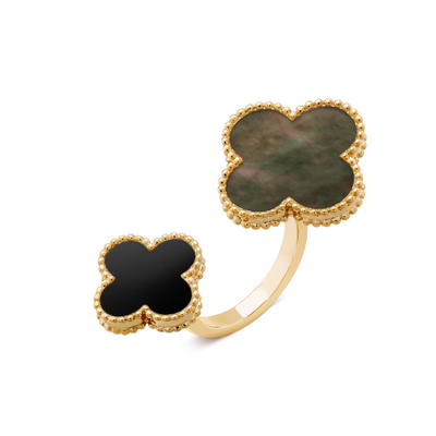 Luxury Onyx Bloom Adjustable Ring with adjustable band