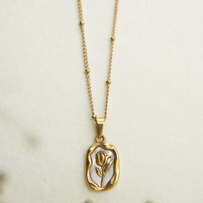 Pearl Golden Rose Pendant Necklace with Chain | Anti-Tarnish Bloome