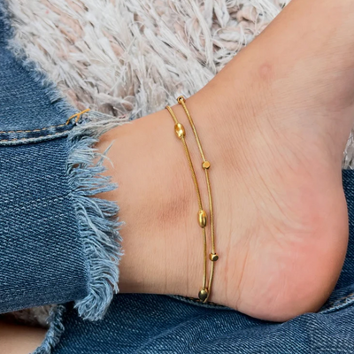 Boho Double Drop  Anti-Tarnish Gold Anklet Bloome