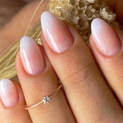 24 Pcs Press on Nails | Almond Fake Nails with Glue, Pink White Gradient False Nails Bloome