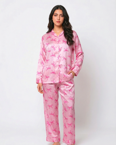 Silk Bow Pajama set - Bloome.pk