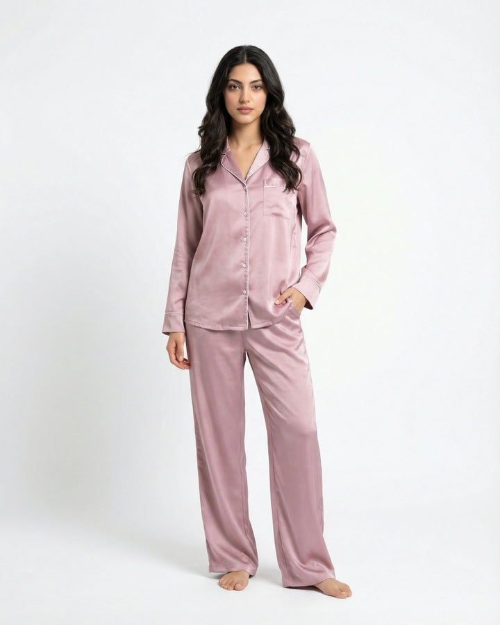Blush pink satin pajama set - Bloome