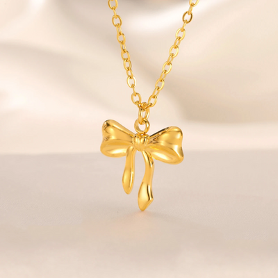 Bow Necklace with Beaded Chain&nbsp;