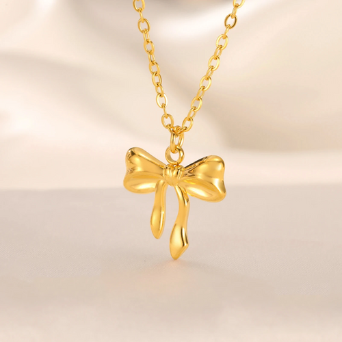 Bow Necklace with Beaded Chain 