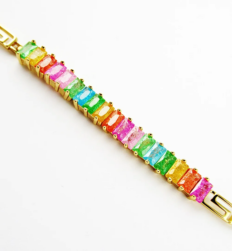 Candy Crush Bracelet with vibrant multicolor baguette stones