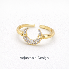 Load image into Gallery viewer, Gold ring with crescent moon design on a white background