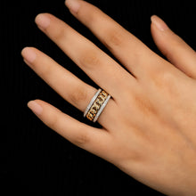 Load image into Gallery viewer, Gold Dioro Chain Spark Ring featuring a bold chain link center framed by sparkling cubic zirconia, crafted from anti-tarnish stainless steel with a glossy polished finish.