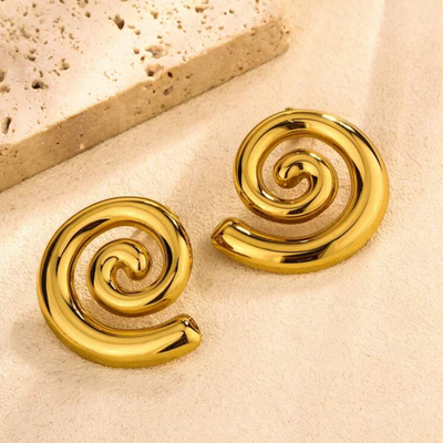 Gold spiral hoop earrings stainless steel anti tarnish