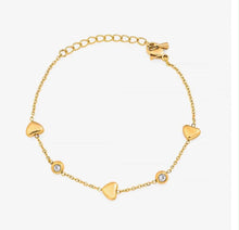 Load image into Gallery viewer, Love Heart Crystal Bracelet – Gold Stainless Steel Bracelet Bloome
