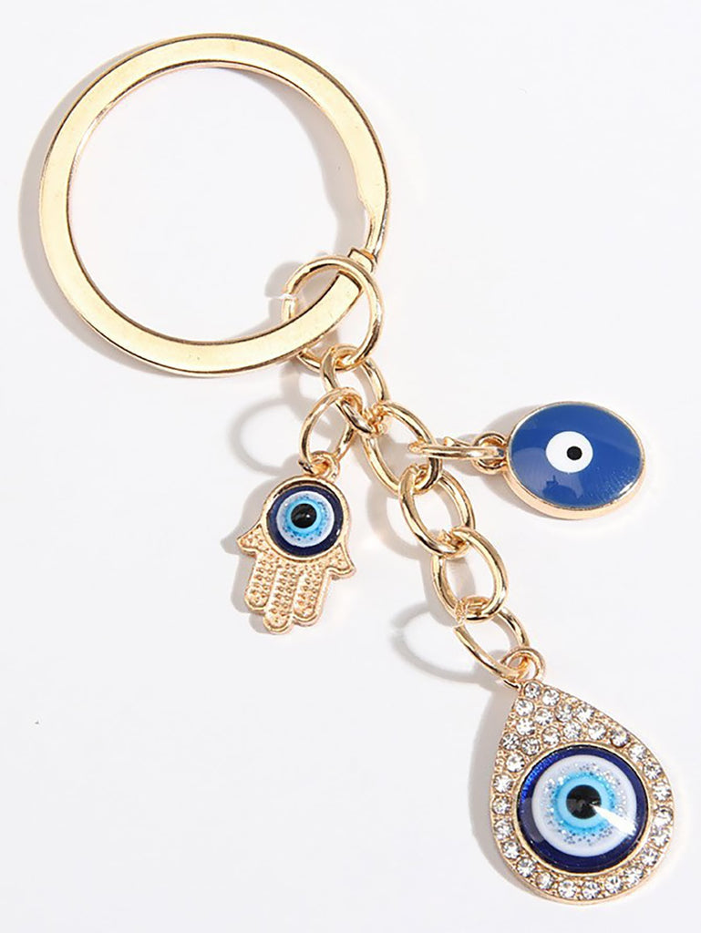 Keychain with evil eye charms on a white background