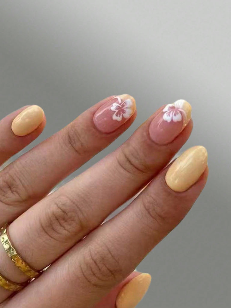 Peach Floral Nails