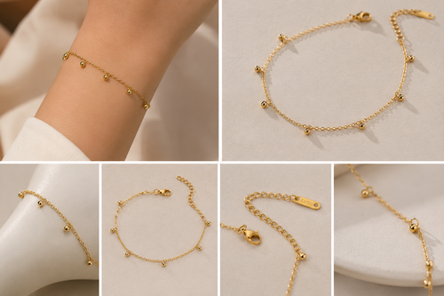 Dainty Beaded Ball Bracelet – Gold Stainless Steel Bracelet Bloome