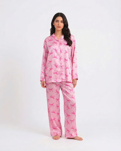 Silk Bow Pajama set - Bloome.pk
