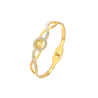 Glimmer & Grace Women's Tree of Life Bangles with Cubic Zircon – Stainless Steel Bloome