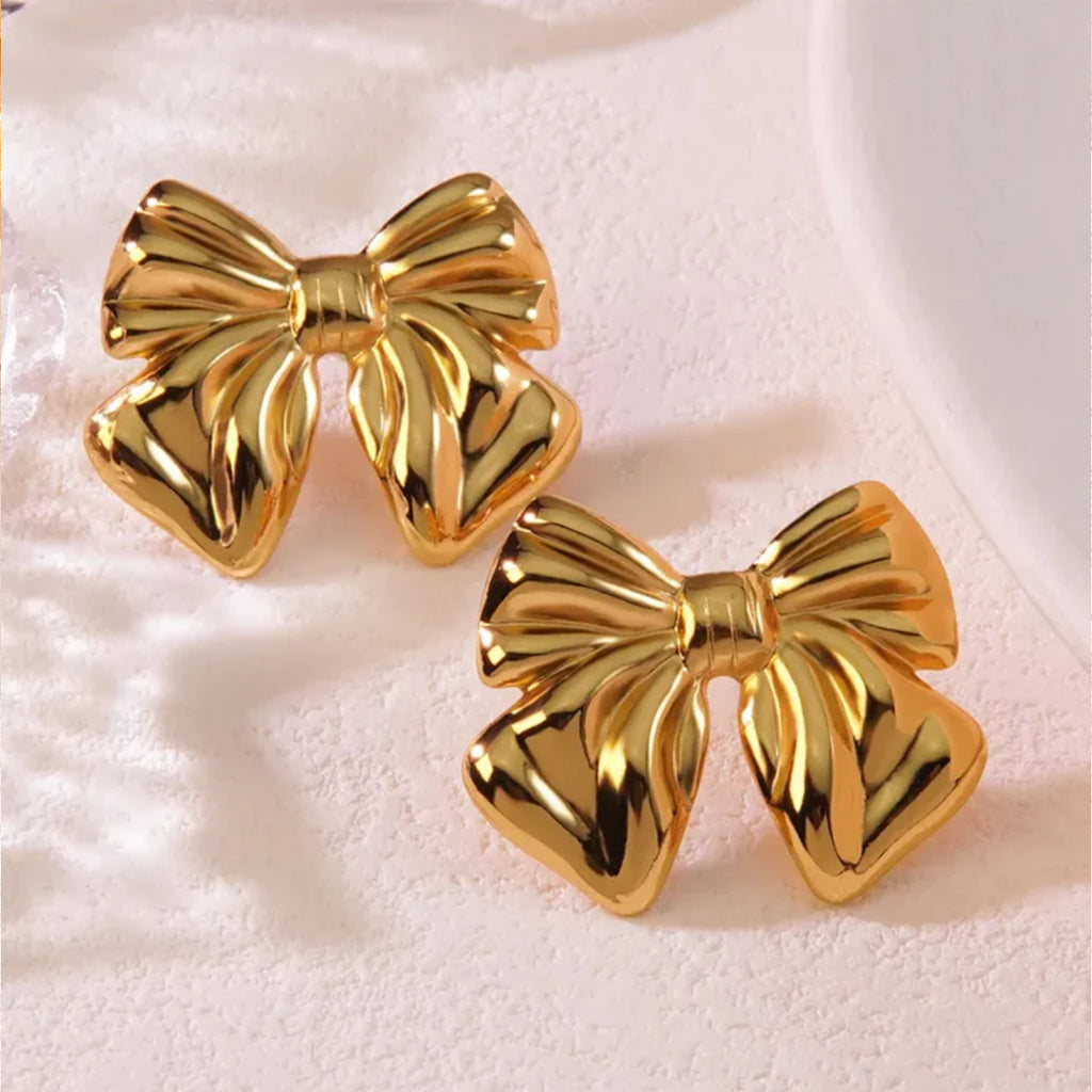 Bow Stud Earrings, Bright Shiny Jewelry for Everyday Wear