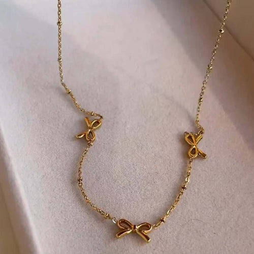 Gold Plated Bow Charm Necklace – Stainless Steel Dainty Jewelry for Women