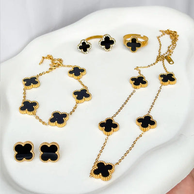 Elegant Clover Jewelry Bundle | 2 Rings, Earrings, Bracelet & Necklace | Anti-Tarnish 5-Piece Set Bloome