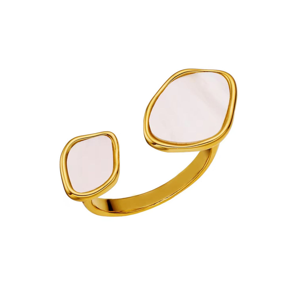 Gold-plated stainless steel Ivory Swirl Ring featuring a glossy ivory enamel twist design – anti-tarnish and perfect for daily wear.