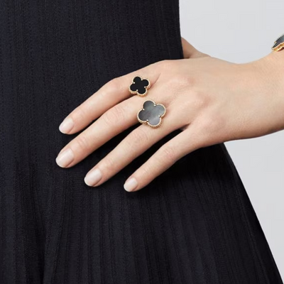 Black Van Cleef-inspired adjustable statement ring