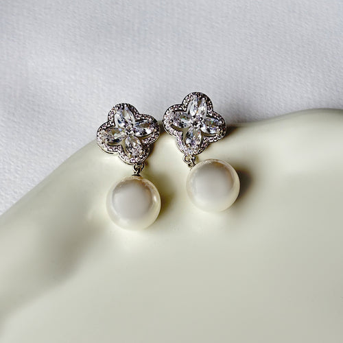 Pearl Clover Drop Earrings