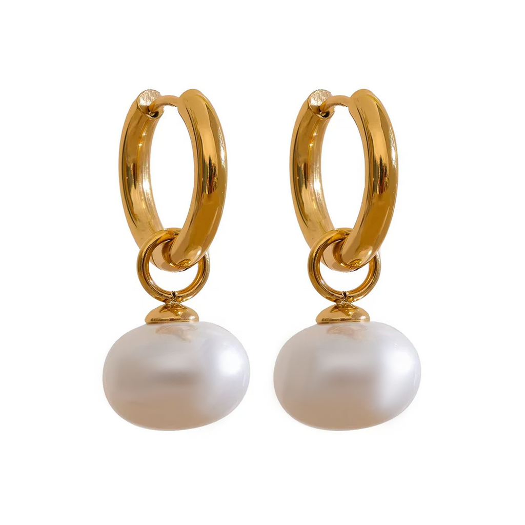 Luna Pearl Hoops – elegant pearl-accented gold-plated hoop earrings for women in Pakistan, perfect for festive and everyday wear.